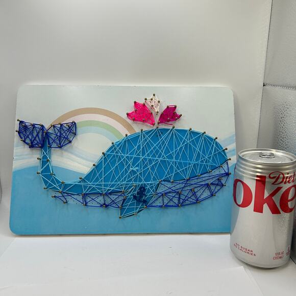 Cute Whale Spout Spouting String Art Completed Rainbow 11x8 in Ocean Nautical - Picture 1 of 11